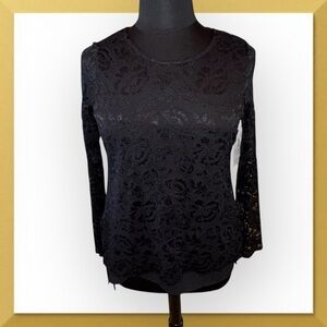 NWT KAREN KANE Black Long Sleeve Floral Lace Blouse - Large